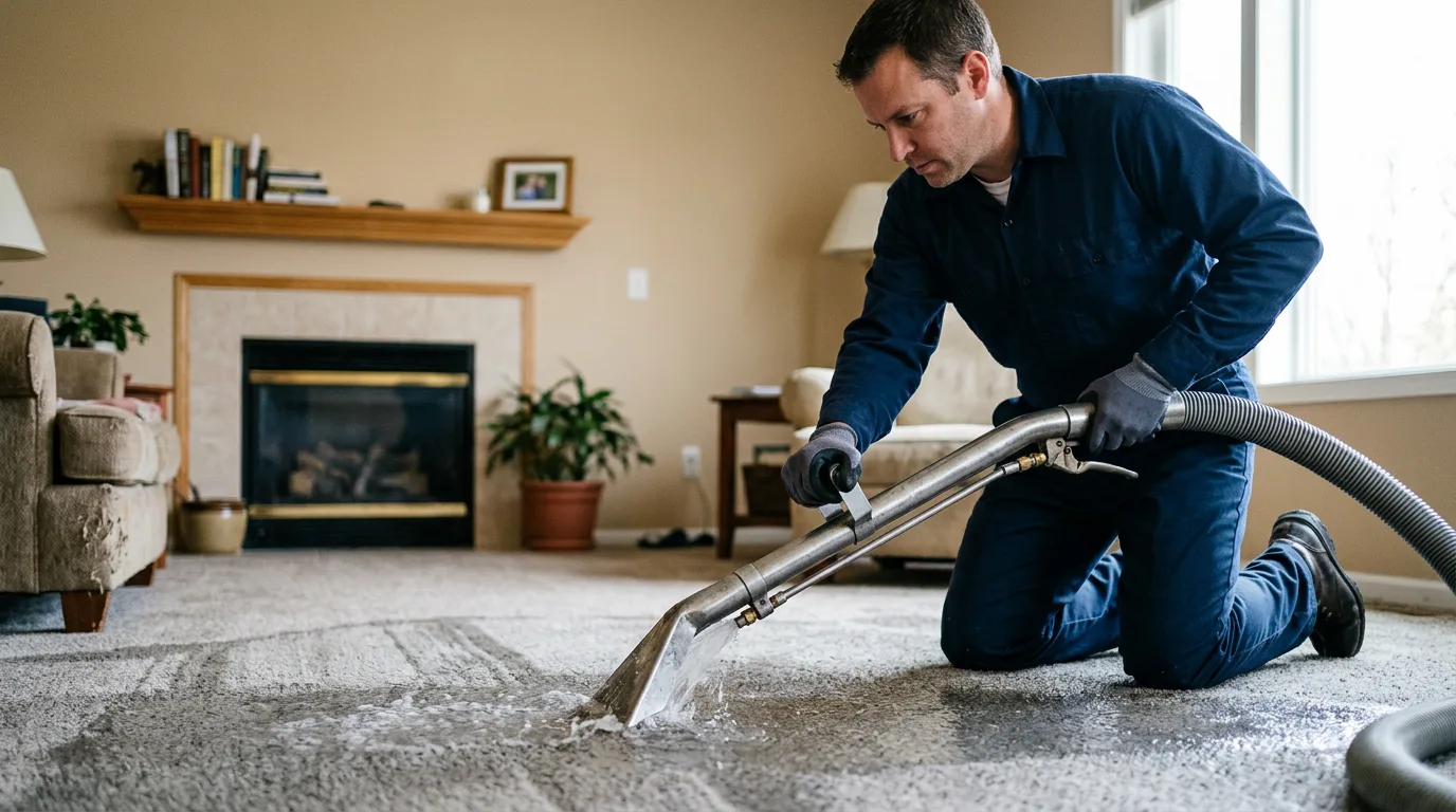 Water damage restoration technician working near Bedford, NY